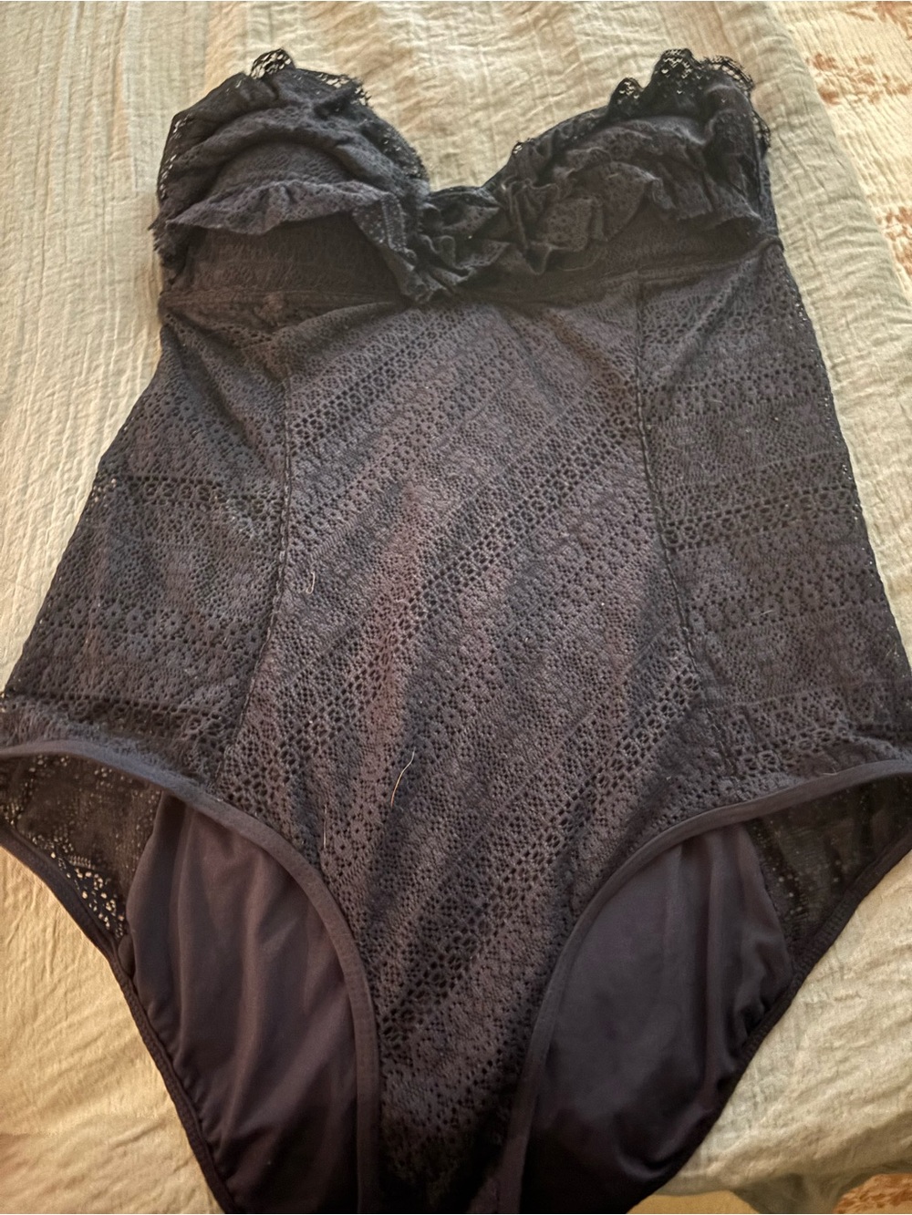 Juicy Couture Black Lace One-Piece Swimsuit with Ruffle Bust